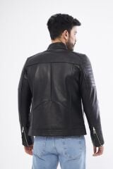 DERİNSS DER108 Hakiki Deri Erkek Siyah Mont