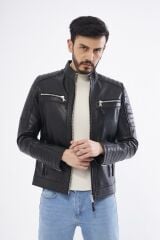 DERİNSS DER109 Hakiki Deri Erkek Siyah Mont