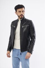 DERİNSS DER108 Hakiki Deri Erkek Siyah Mont