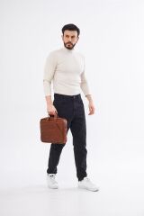 DERİNSS DUB3075 Hakiki Deri Camel Macbook ve Notebook Çantası