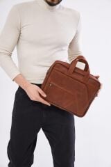 DERİNSS DUB3075 Hakiki Deri Camel Macbook ve Notebook Çantası