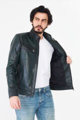 DERİNSS DER284 Hakiki Deri Erkek Yeşil Jumbo Mont