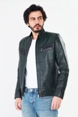 DERİNSS DER284 Hakiki Deri Erkek Yeşil Jumbo Mont