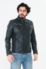 DERİNSS DER284 Hakiki Deri Erkek Yeşil Jumbo Mont