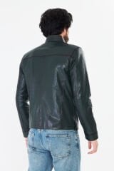 DERİNSS DER284 Hakiki Deri Erkek Yeşil Jumbo Mont