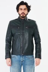 DERİNSS DER284 Hakiki Deri Erkek Yeşil Jumbo Mont