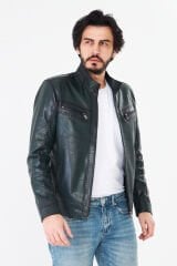 DERİNSS DER284 Hakiki Deri Erkek Yeşil Jumbo Mont