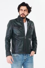 DERİNSS DER284 Hakiki Deri Erkek Yeşil Jumbo Mont