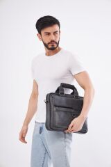 DERİNSS DUB3088 Hakiki Deri Gri Gölge Laptop ve Evrak Çantası