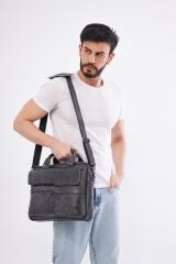 DERİNSS DUB3088 Hakiki Deri Gri Gölge Laptop ve Evrak Çantası