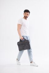 DERİNSS DUB3088 Hakiki Deri Gri Gölge Laptop ve Evrak Çantası