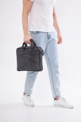 DERİNSS DUB3088 Hakiki Deri Gri Gölge Laptop ve Evrak Çantası