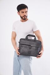 DERİNSS DUB3088 Hakiki Deri Gri Gölge Laptop ve Evrak Çantası