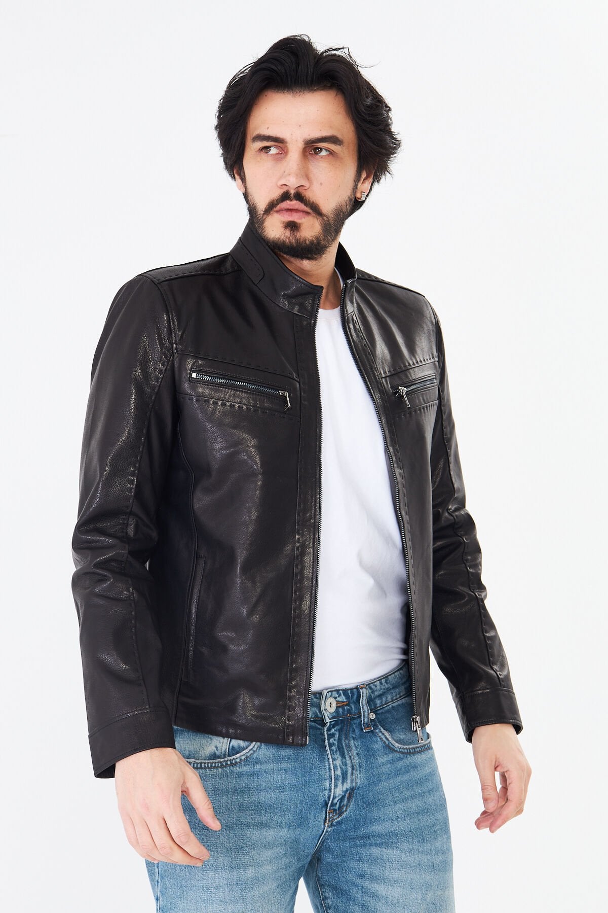 DERİNSS DER284 Hakiki Deri Erkek Siyah Jumbo Mont