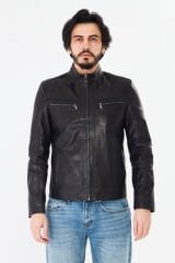 DERİNSS DER284 Hakiki Deri Erkek Siyah Jumbo Mont