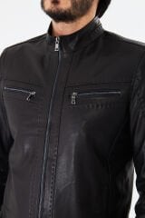 DERİNSS DER284 Hakiki Deri Erkek Siyah Jumbo Mont