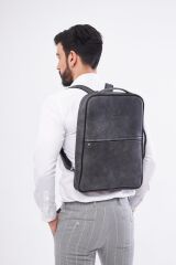 DERİNSS DUB3050 Hakiki Deri Gri Gölge Organizerli Laptop Sırt Çantası