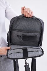 DERİNSS DUB3050 Hakiki Deri Gri Gölge Organizerli Laptop Sırt Çantası