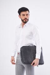 DERİNSS DUB3050 Hakiki Deri Gri Gölge Organizerli Laptop Sırt Çantası