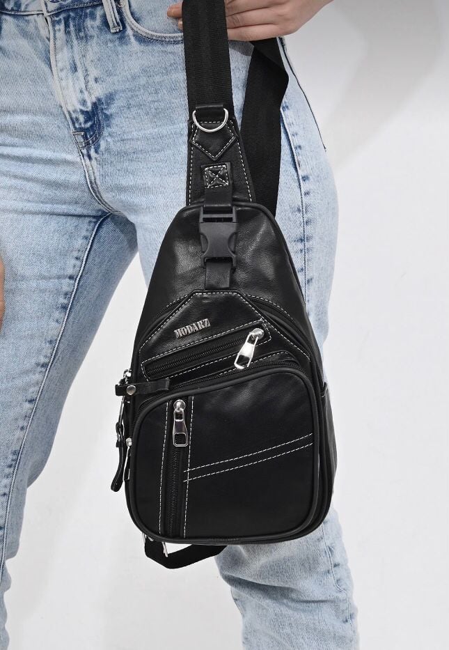 DERİNSS Hakiki Deri Siyah Erkek Çapraz Bel Çantası