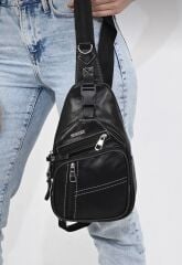 DERİNSS Hakiki Deri Siyah Erkek Çapraz Bel Çantası