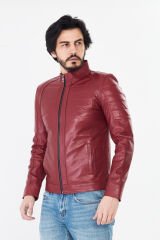 DERİNSS DER224 Hakiki Deri Erkek Koyu Kırmızı Mont