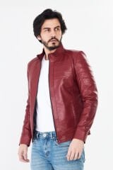 DERİNSS DER224 Hakiki Deri Erkek Koyu Kırmızı Mont