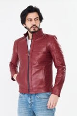 DERİNSS DER224 Hakiki Deri Erkek Koyu Kırmızı Mont