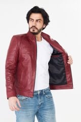 DERİNSS DER224 Hakiki Deri Erkek Koyu Kırmızı Mont