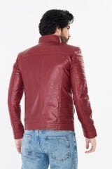 DERİNSS DER224 Hakiki Deri Erkek Koyu Kırmızı Mont