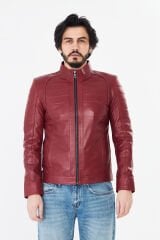 DERİNSS DER224 Hakiki Deri Erkek Koyu Kırmızı Mont