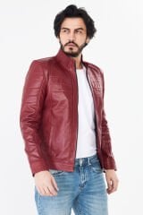 DERİNSS DER224 Hakiki Deri Erkek Koyu Kırmızı Mont