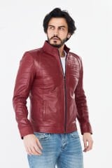 DERİNSS DER224 Hakiki Deri Erkek Koyu Kırmızı Mont