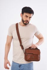 DERİNSS DEB5119 Hakiki Derİ Taba Erkek El ve Omuz Çantası