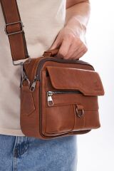 DERİNSS DEB5119 Hakiki Derİ Taba Erkek El ve Omuz Çantası