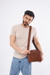 DERİNSS DEB5119 Hakiki Derİ Taba Erkek El ve Omuz Çantası