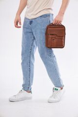 DERİNSS DEB5121 Hakiki Derİ Taba Erkek El ve Omuz Çantası