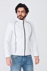 DERİNSS DER198 Hakiki Deri Erkek Beyaz Mont