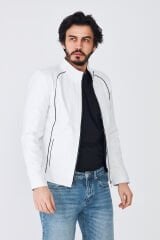 DERİNSS DER198 Hakiki Deri Erkek Beyaz Mont