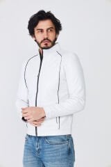 DERİNSS DER198 Hakiki Deri Erkek Beyaz Mont