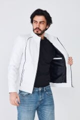 DERİNSS DER198 Hakiki Deri Erkek Beyaz Mont