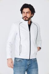 DERİNSS DER198 Hakiki Deri Erkek Beyaz Mont