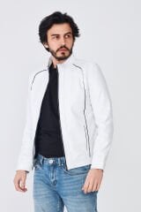 DERİNSS DER198 Hakiki Deri Erkek Beyaz Mont