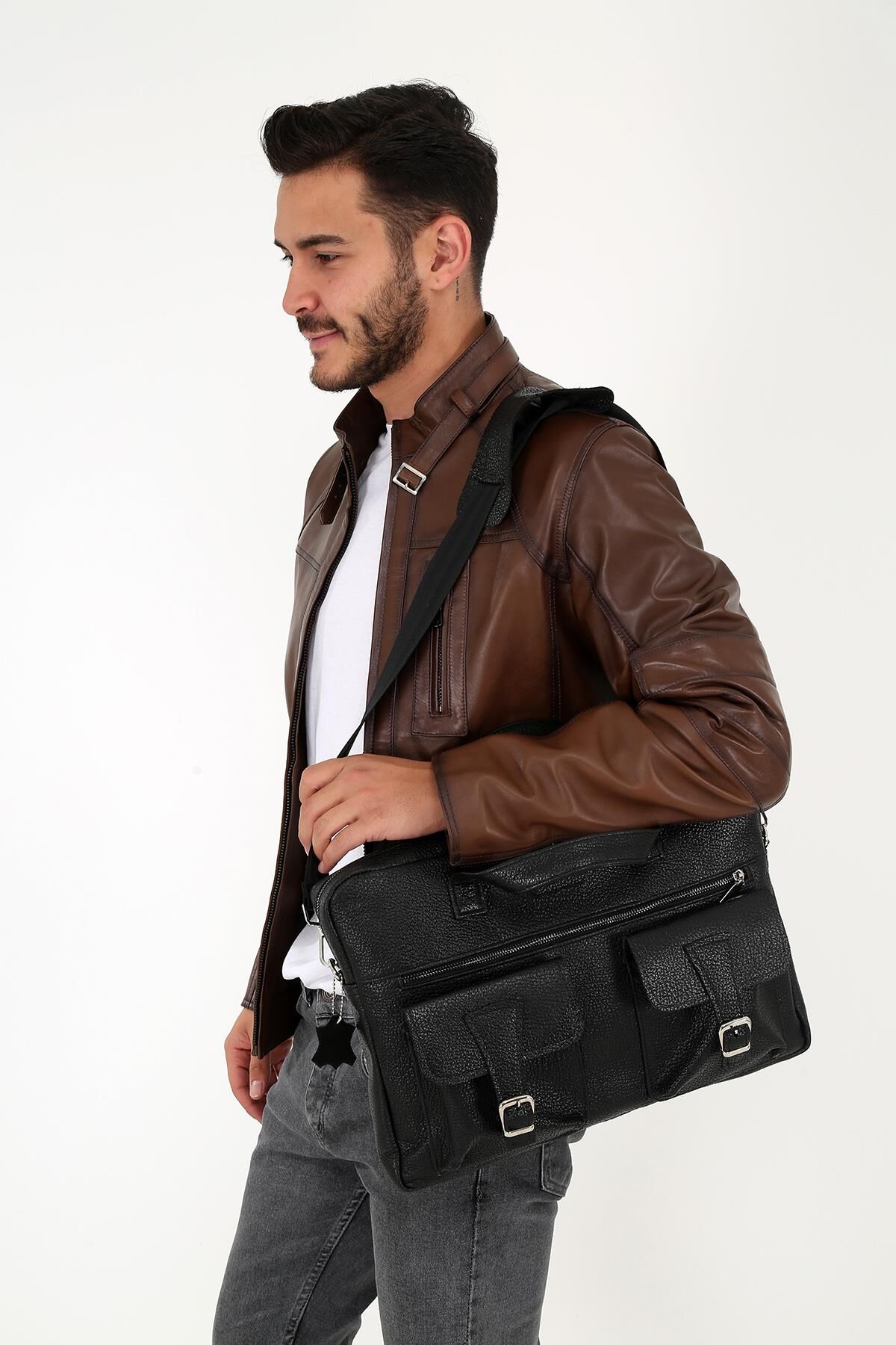 DERİNSS DUB3044 Hakiki Deri Siyah Laptop ve Evrak Çantası