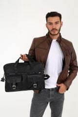 DERİNSS DUB3044 Hakiki Deri Siyah Laptop ve Evrak Çantası