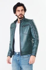 DERİNSS DER105 Hakiki Deri Erkek Yeşil Mont