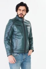 DERİNSS DER105 Hakiki Deri Erkek Yeşil Mont