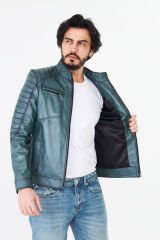 DERİNSS DER105 Hakiki Deri Erkek Yeşil Mont