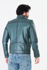 DERİNSS DER105 Hakiki Deri Erkek Yeşil Mont