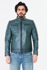 DERİNSS DER105 Hakiki Deri Erkek Yeşil Mont